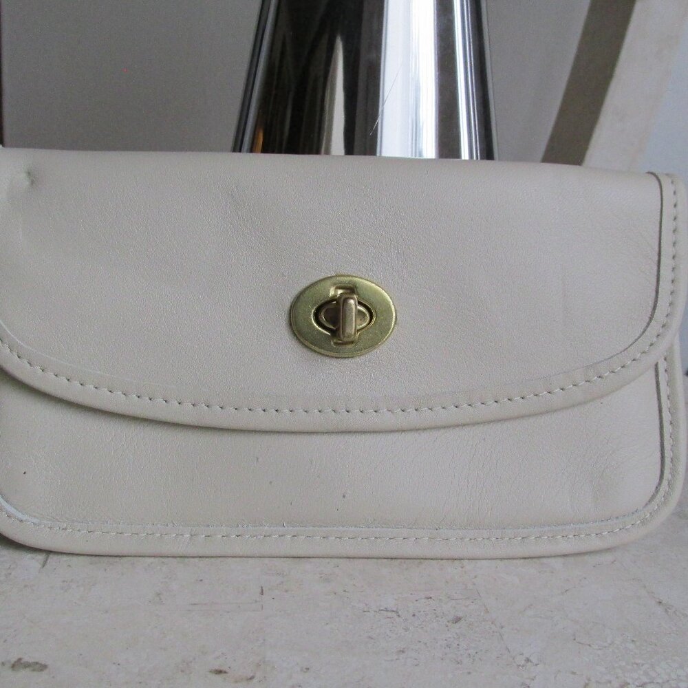 VTG COACH LEATHER TURNLOCK KISSLOCK WALLET COSMETIC MAKEUP POUCH ~BONE/CREME~